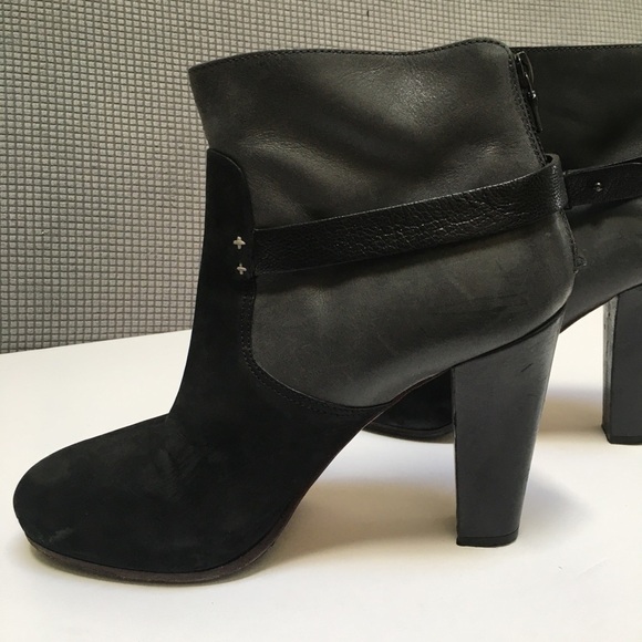 rag & bone Gray Leather Black Suede Heeled Booties - Picture 3 of 13